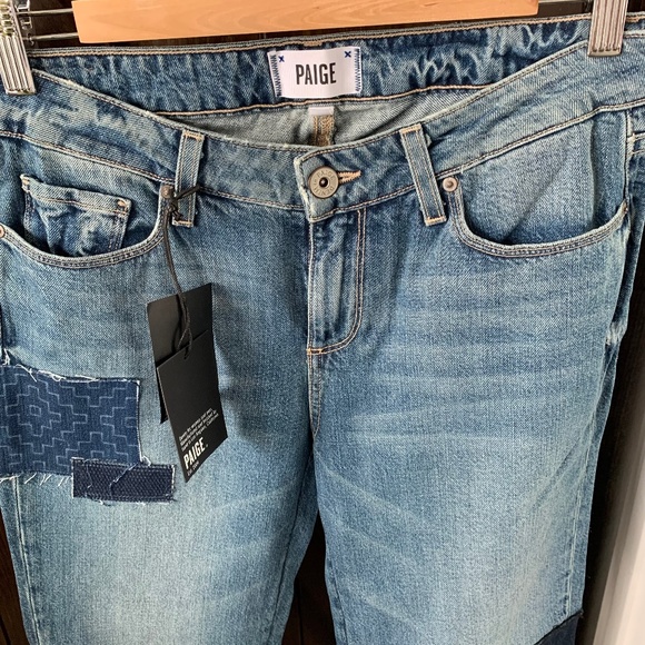 Paige Porter Mid Rise Boyfriend Straight Patch Jeans - Picture 3 of 5